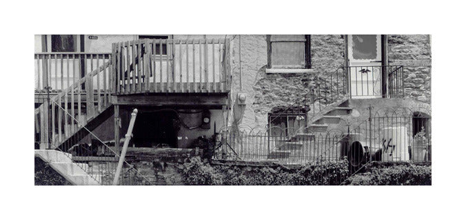 Green Street Gelatin Silver Print Paul Rider city life building front porch characterization by objects bricks stair cases outdoor front lawn made in Philadelphia Paul Rider