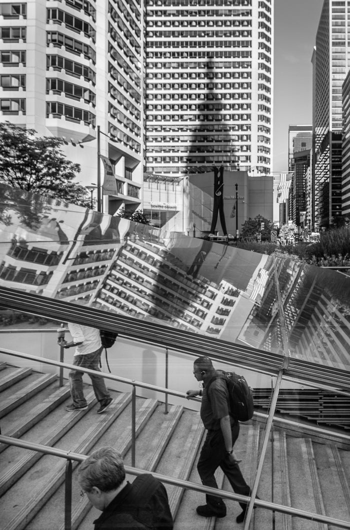 West View from Dilworth Park, Philadelphia Inkjet print James Abbot Black and white photography city life buildings people moving 