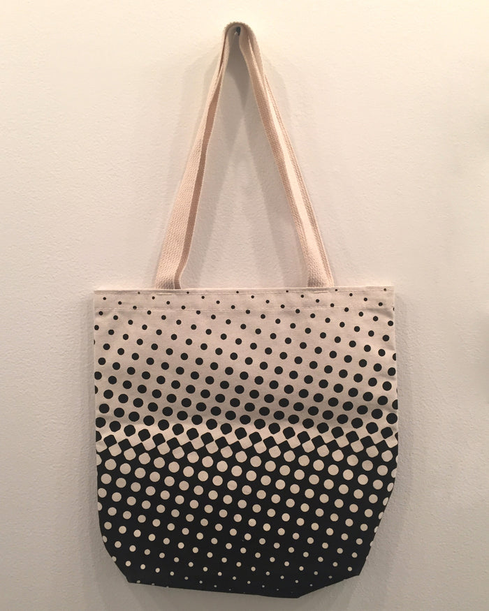 Halftone White Handle Tote wearable accessory tote bag the print center Kayrock Screenprinting black and white halftone polka dots