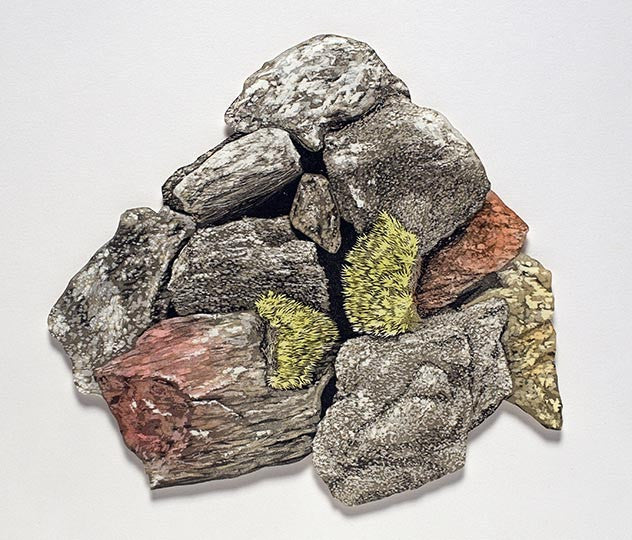 Rock Mound Rebecca Gilbert Woodcut rocks the print center