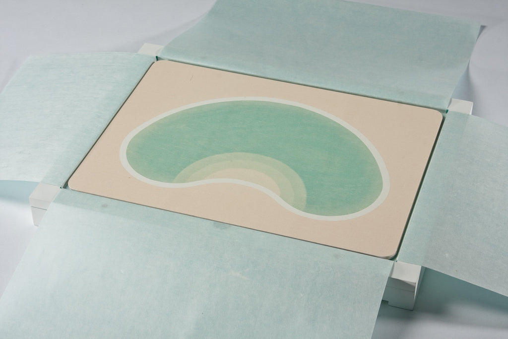 Leisure Pool Suite Kristen Martincic woodcut series of pool prints color abstraction blue gradients circular ovals the print center gallery Philadelphia
