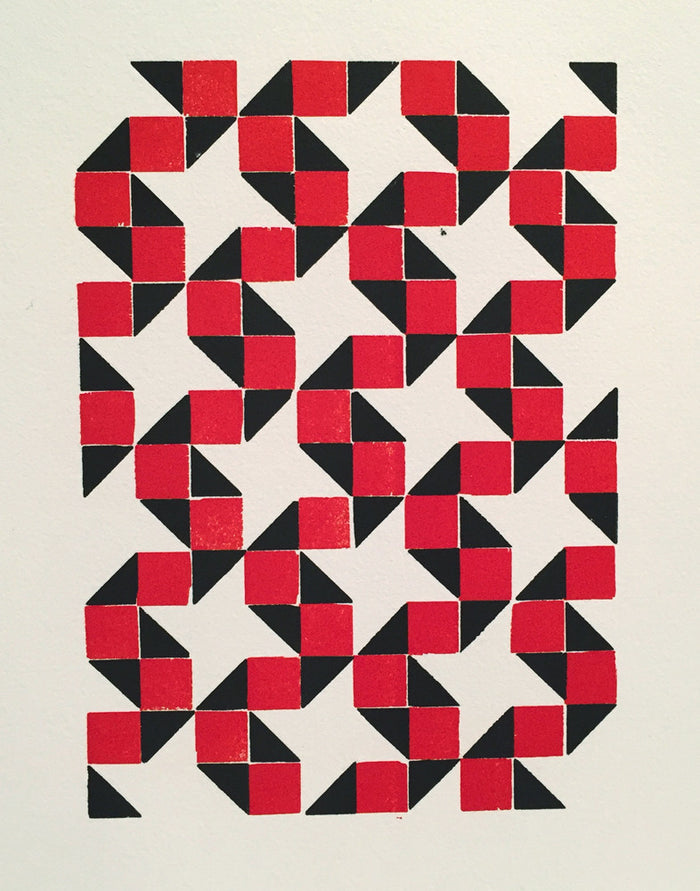 Intergalactic DNA Purgatory Pie Press abstraction optical illusions letterpress red and green the print center Philadelphia