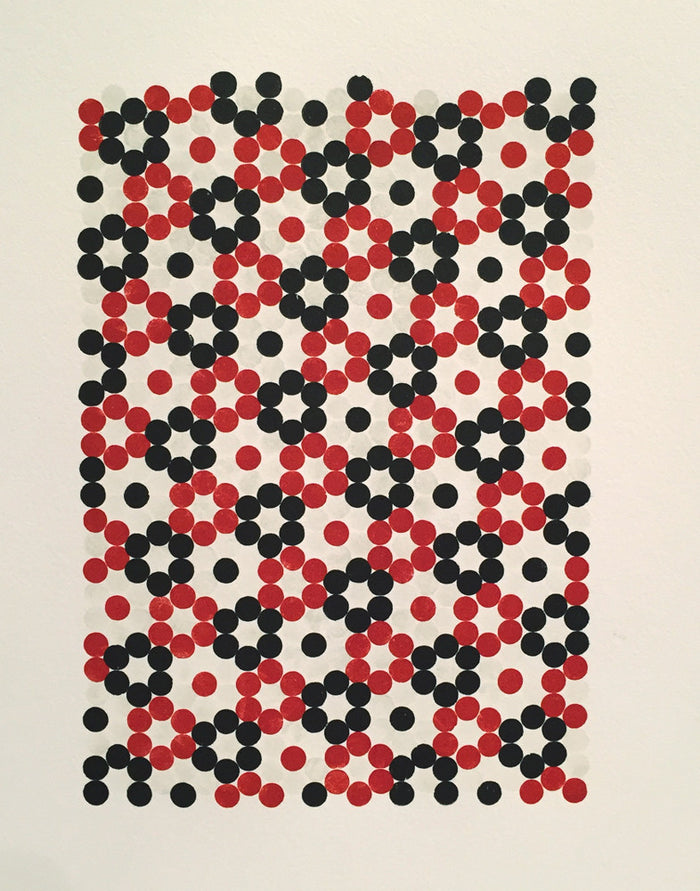 Hexafloratil purgatory pie press the print center flower pattern red whit and black color theory letter press