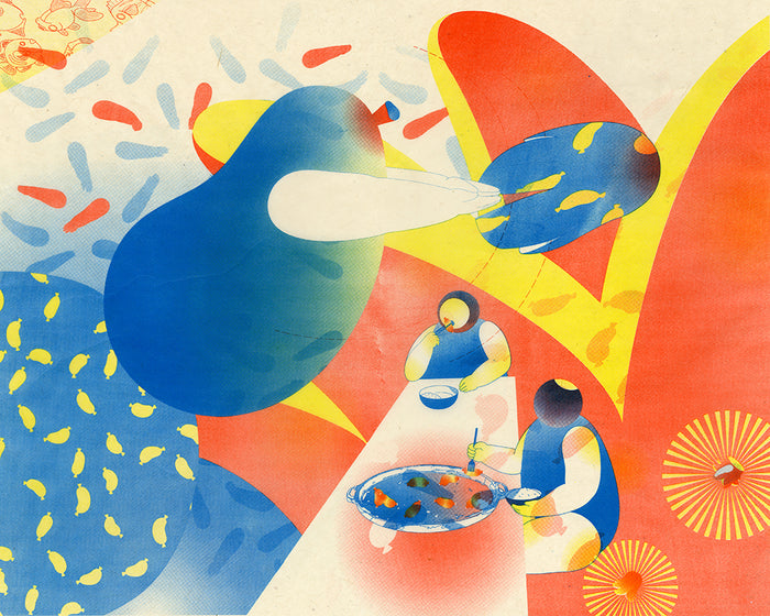 Sausage Party IV Qiaoyi Shi Lithograph the print center blob people food dinner eating community