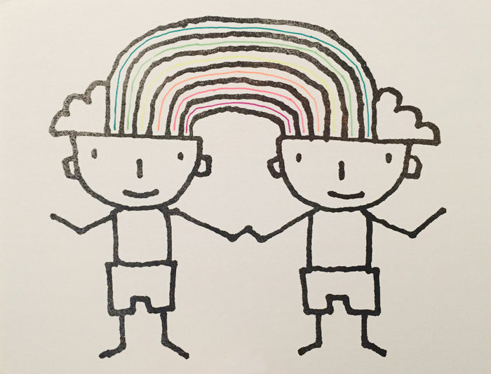 Rainbow Hat Silkscreen Alex Stadler the print center rainbows connecting two stick figures