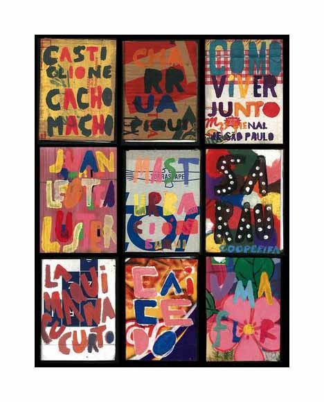 Recent Titles Elosia Cartonera book title pages text collage vibrant colors grid 