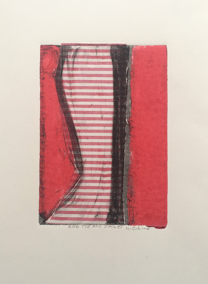 Red Tie and Jacket Nancy Citrino monotype clothing close up abstraction stripes out fit made in Philadelphia