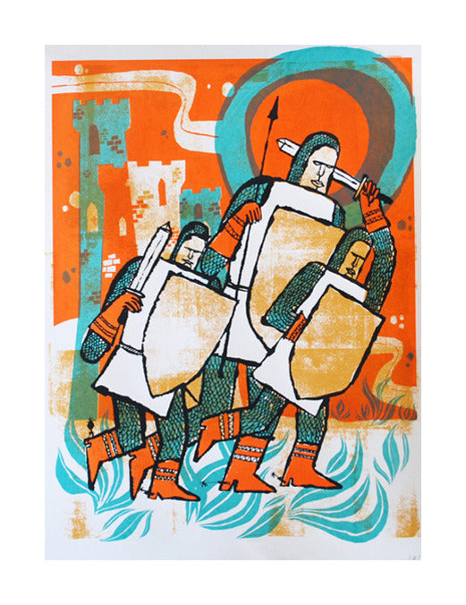 Crusaders tim gough silkscreen printing made in philadelphia fantasy knights the print center