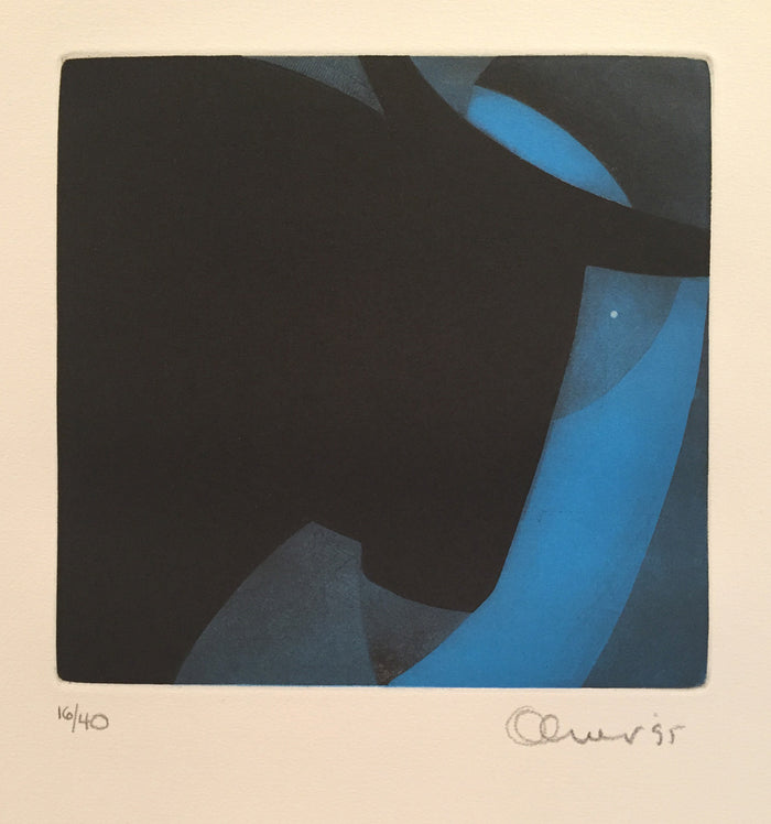 Dreamer and Bull Perry Oliver etching the print center color based abstraction black and blue 