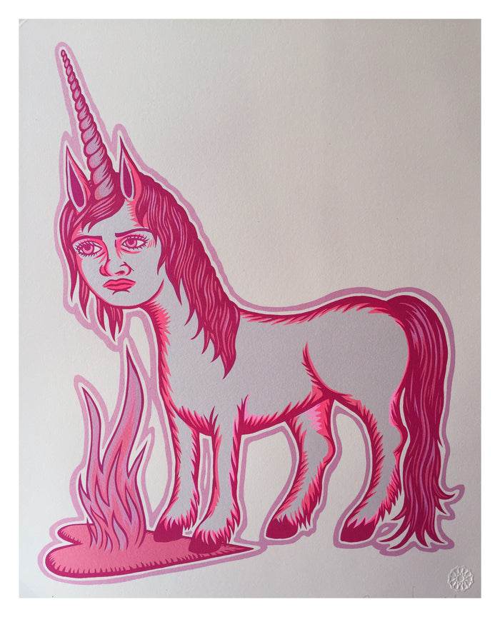 Fire Fire Unicorn the print center Jenny Schmid Silkscreen unicorns fantasy fire pink girly centaur 