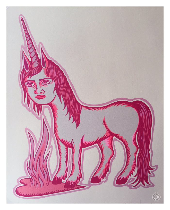 Fire Fire Unicorn the print center Jenny Schmid Silkscreen unicorns fantasy fire pink girly centaur