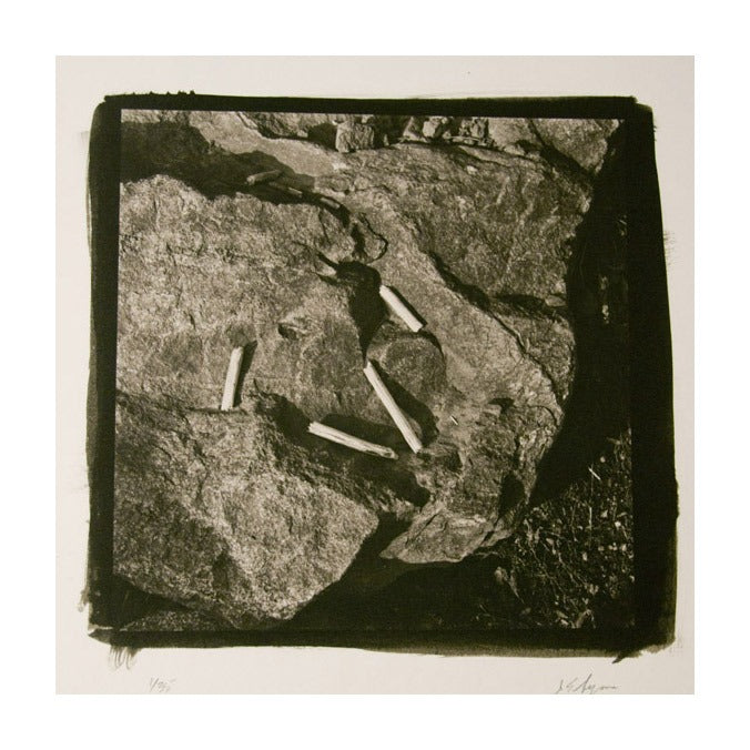 Four Sticks on Rock Platinum/Palladium Print rocks nature made in philadelphia black and white abstraction James Syme