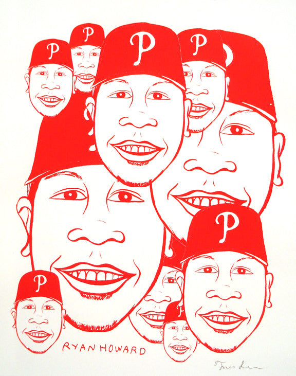 Ryan Howard silkscreen thom lessner phillies world series baseball portrait made in Philadelphia red ink