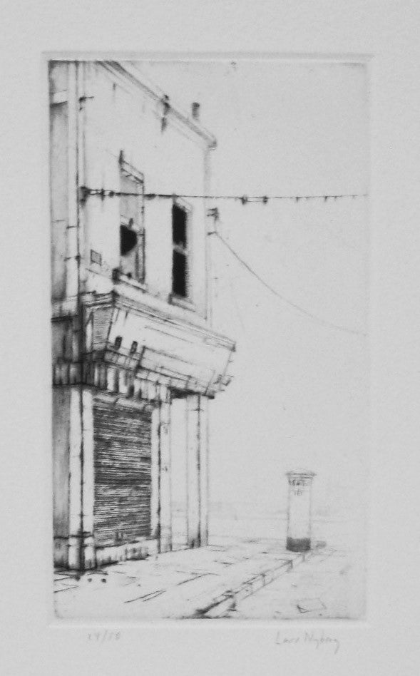 Chapel Street Dry Point Intaglio Lars Nyberg city buildings The Print Center