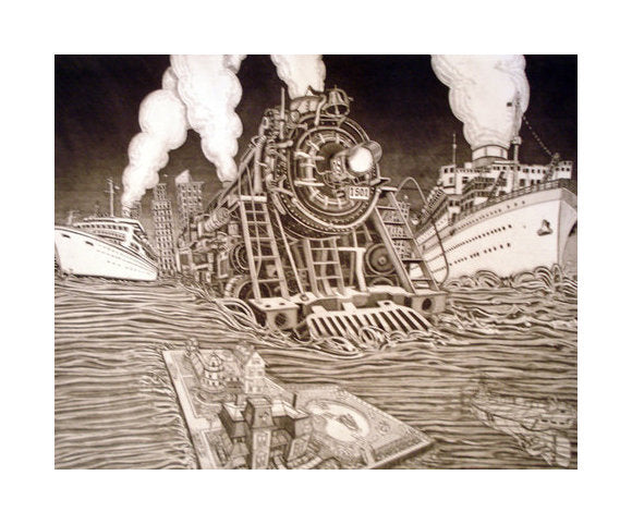 Ocean Express Bruce McCombs Intaglio train illustration the print center