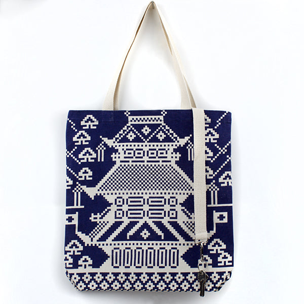 Phone Keys Wallet Tote: Pagoda Kayrock Screenprinting Tote Bag gifts the print center blue and white