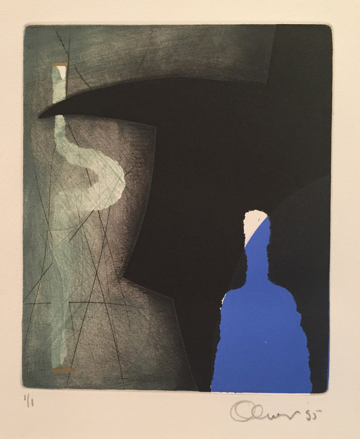 Paper Doll and Bull [a] Perry Oliver Etching the print center figurative color based abstraction 