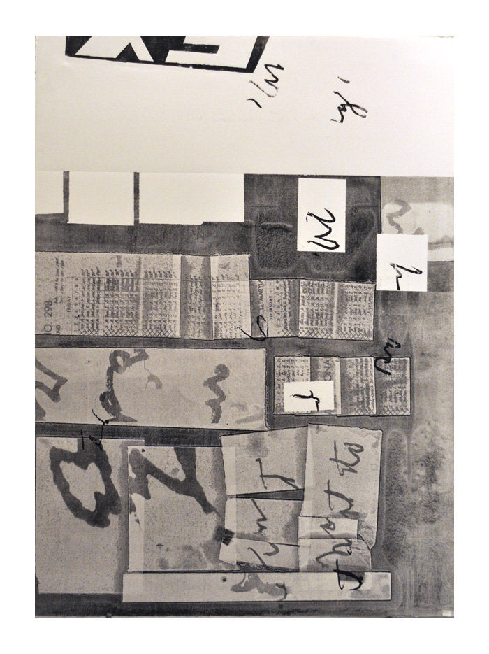 Posting II Hester Stinnett Woodcut black and white collage abstraction the print center