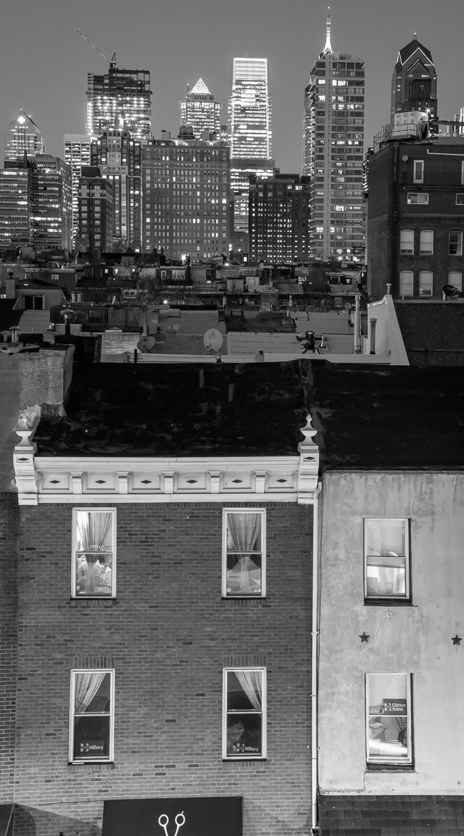 Night Vertical South Street facade, Philadelphia James Abbott Inkjet Print the print center buildings skyscrapers row homes city Philadelphia black and white photography 
