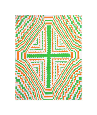 Green Cross silkscreen Andrew Jeffrey Wright color theory acid art trippy wavy lines movement green and orange the print center for kids 