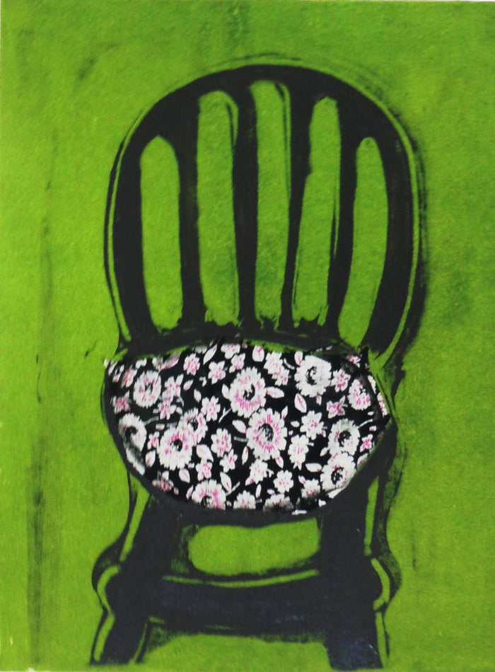 Chair #95 Monotype with tissu colle Nancy Citrino made in philadelphia The Print Center green and black floral pattern 