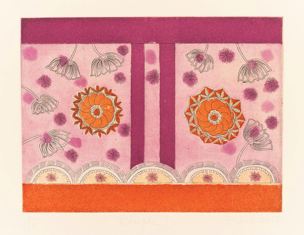 Intimate Whispers Intaglio Diane Pieri playful shapes floral pattern crafty prints colorful bright springtime made in Philadelphia 