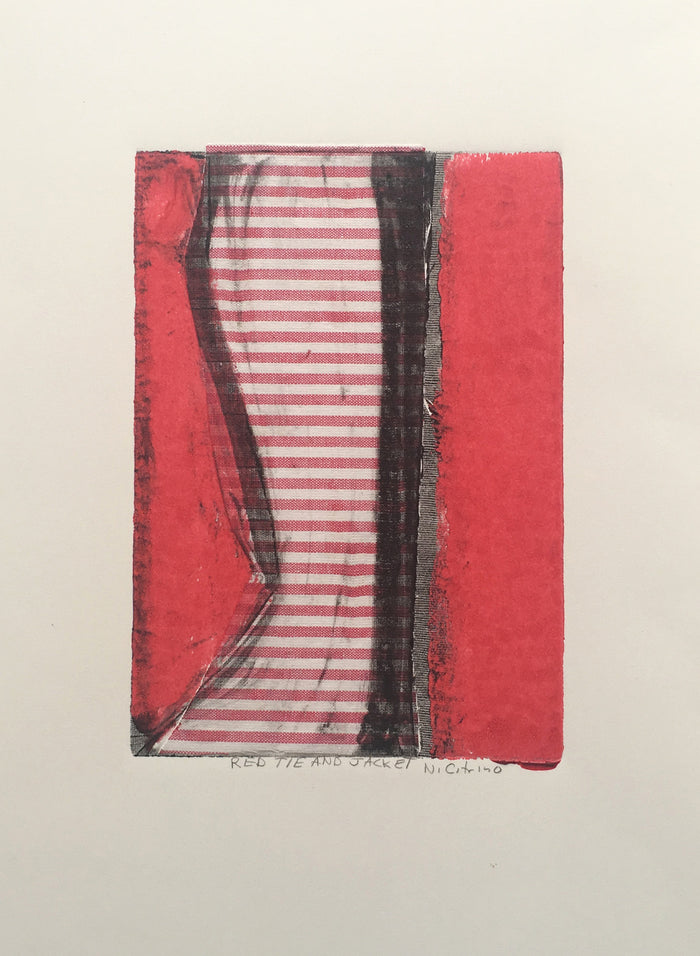 Red Tie and Jacket Nancy Citrino monotype clothing close up abstraction stripes out fit made in Philadelphia 