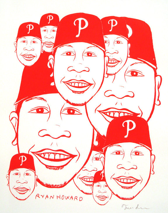 Ryan Howard silkscreen thom lessner phillies world series baseball portrait made in Philadelphia red ink 