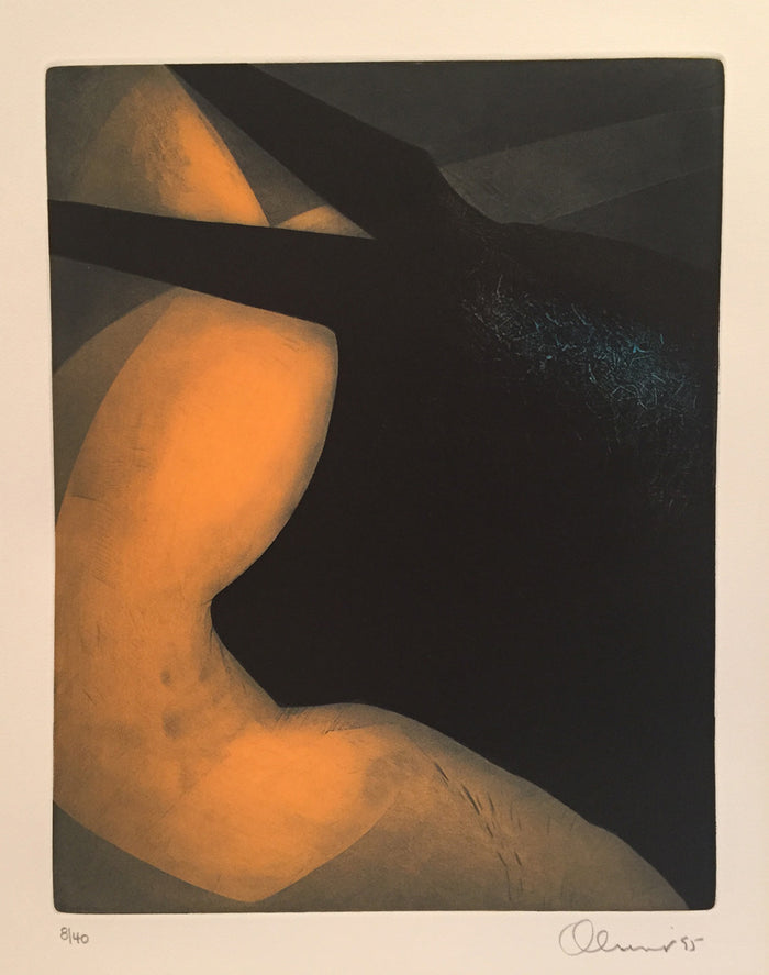 Midday Perry Oliver Etching the print center color based abstraction orange black bull body 