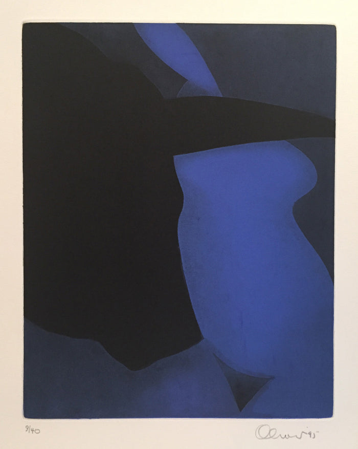 Midnight Perry Oliver Etching blue chalky blue figure female form bull color based abstraction the print center Philadelphia